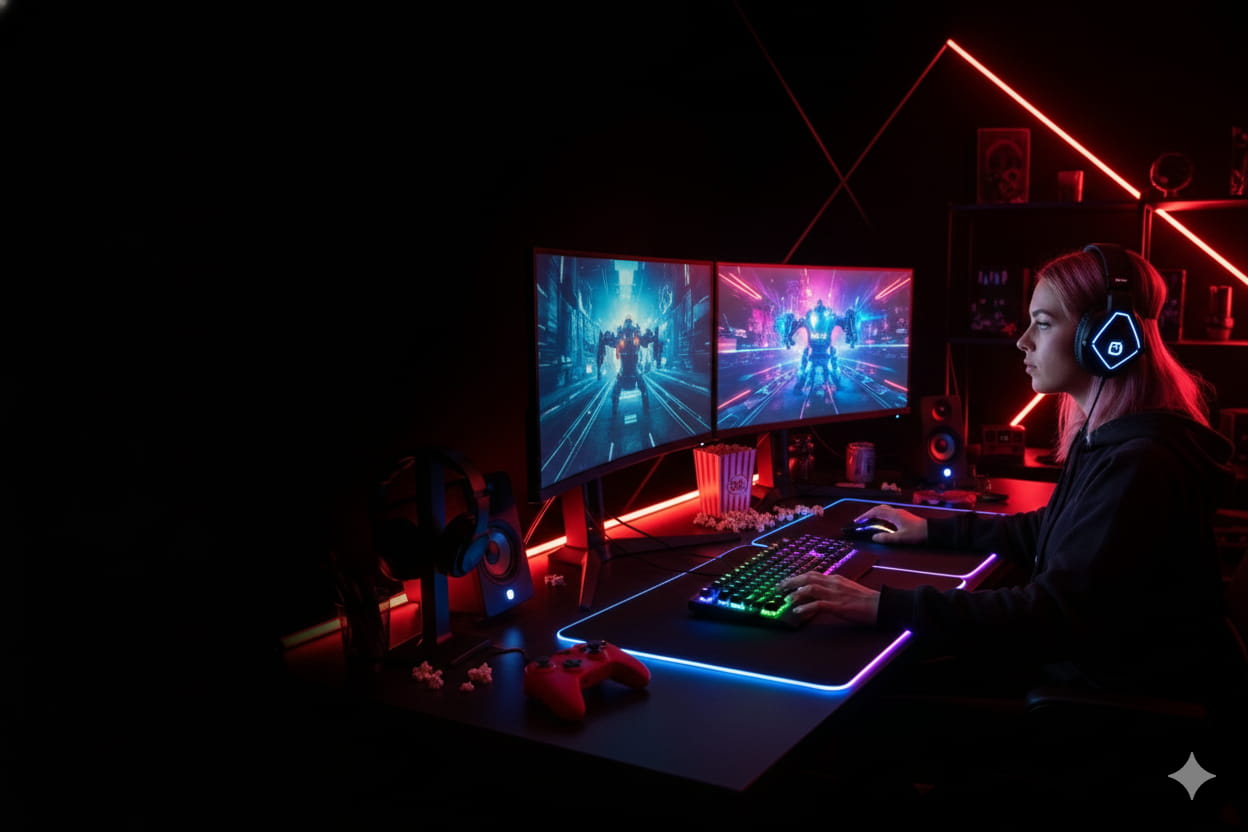 Imagen de fondo de una chica jugando videojuegos